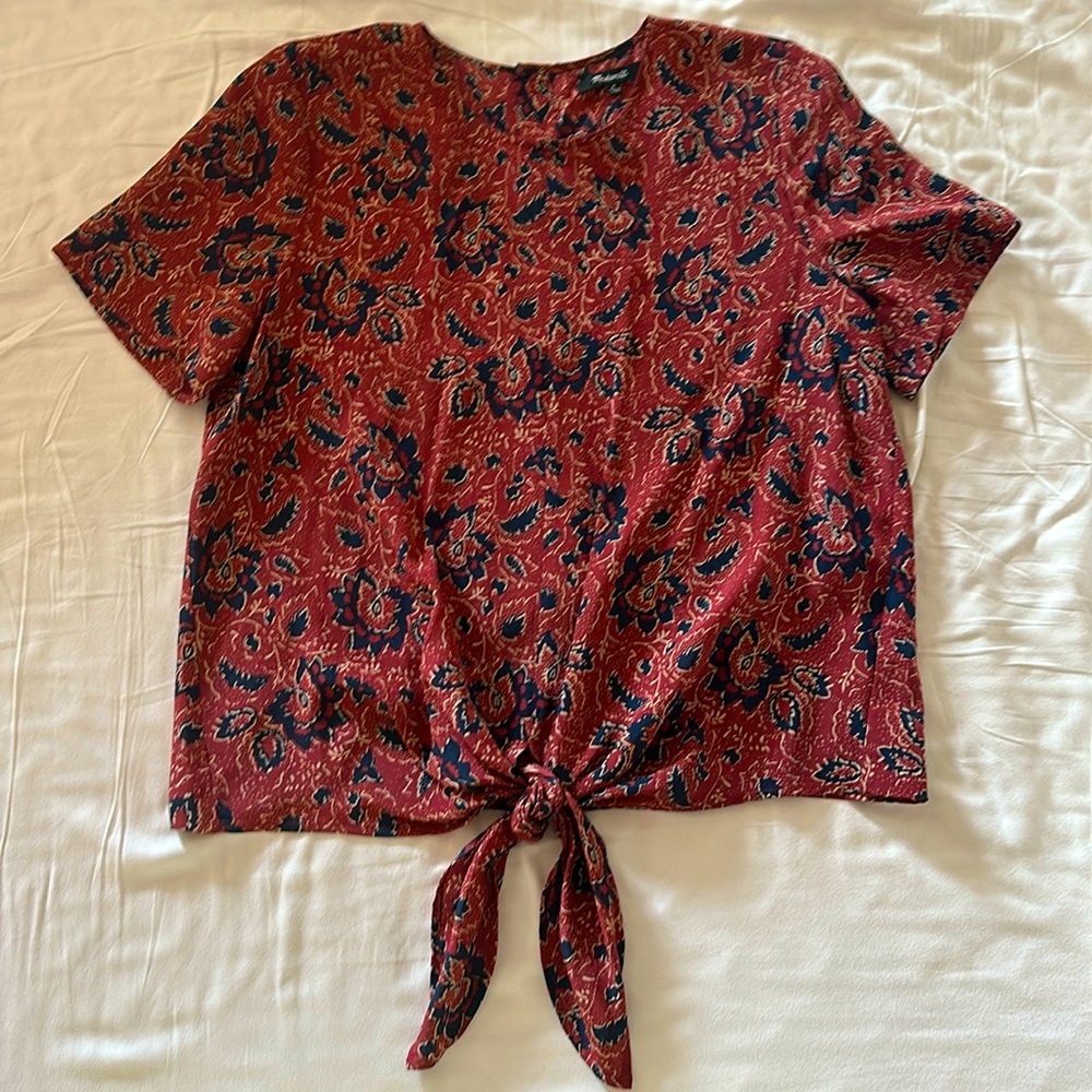 Madewell Floral Silk Short Sleeve Shirt Size Medium